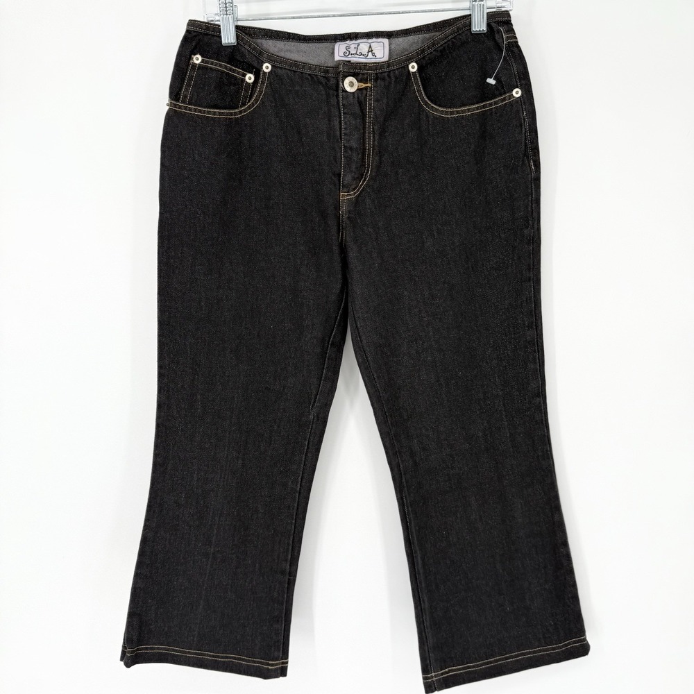 Vintage Y2K Crop Black Jean Capris Size 5/6 Low Rise No Waistband 100% Cotton